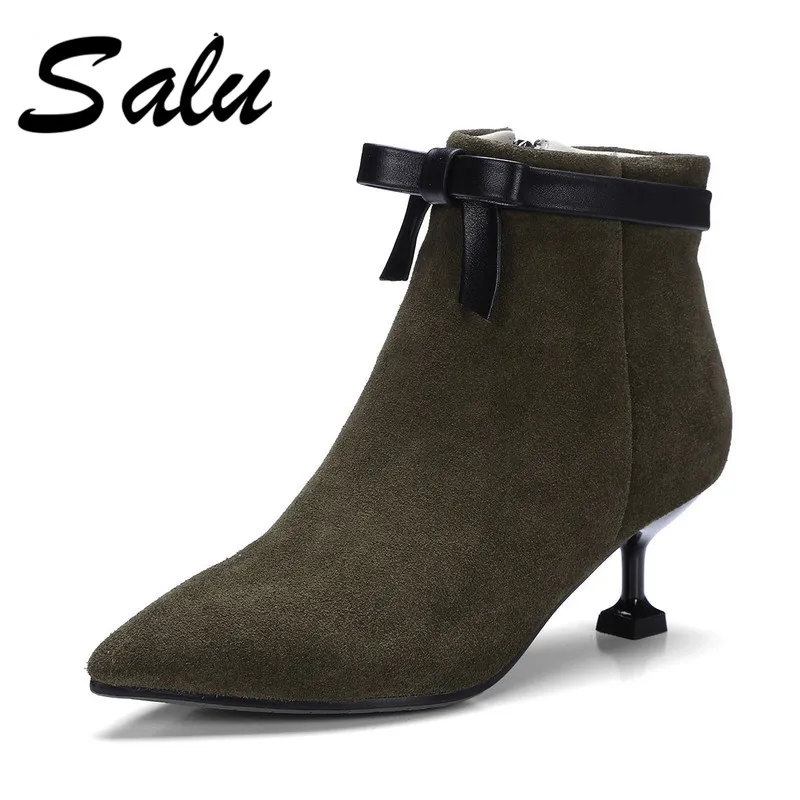 

Salu Sexy Women Boots Zip High heels Boots Lady Pointed toe Ankle Boots Free shipping