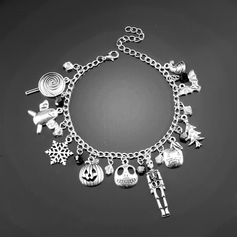 

dongsheng The Nightmare Before Christmas Charm Bracelet Halloween Jack Skellington Sally Snowflakes Skull Pumpkin Bracelet -25