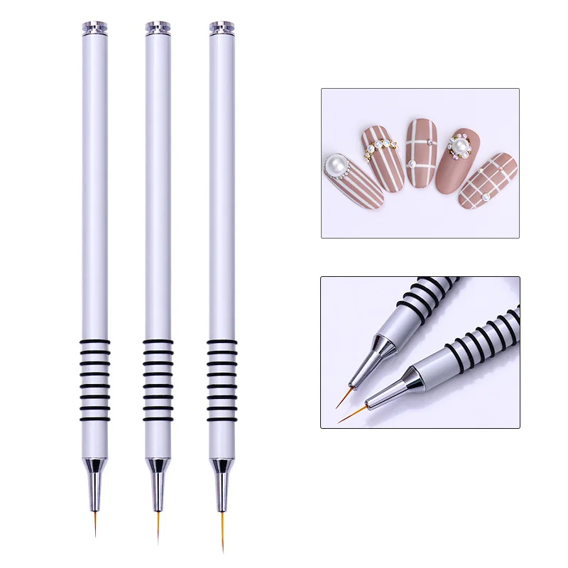 

UV Gel Nail Liner Drawing Brush Flower Painting Acrylic Pen 11mm 9mm 7mm Silver Handle Manicure Nail Art Tool