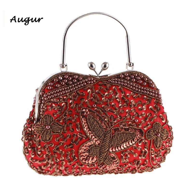 Vintage Women Beads Colorful Evening Bag Crystal Clutch Chain Bags High