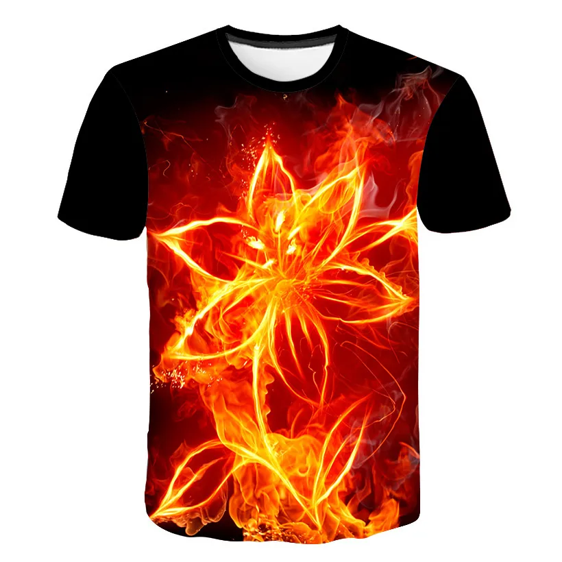 

Flame flowers. Wholesale. Custom 3 D T-shirt. Leisure. Menswear. Short sleeves. summer clothing