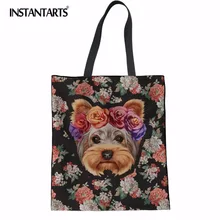 INSTANTARTS цветочный Йоркширский терьер Дизайн Женские вместительные сумки для покупок холщовые школьные книги сумка для путешествий Женская Хлопковая женская большая сумка