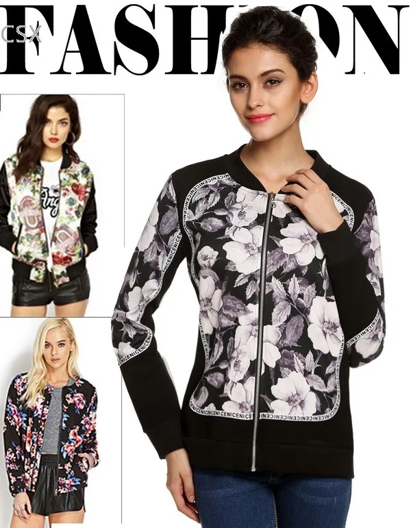 3XL Multi size 2016 Women Floral Patchwork Coats Full Zipper Spring