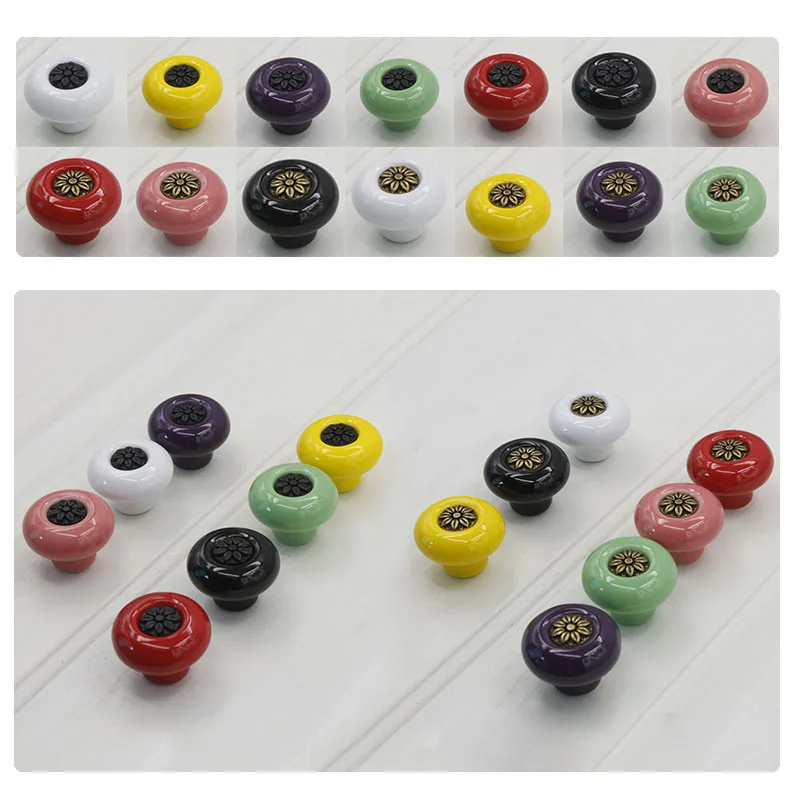 Multi Colors Vintage Ceramic Door Knob Knobs Kids Children Bedroom