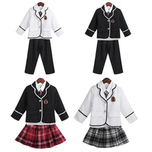 Детский комплект японской школьной формы, костюм для девочек и мальчиков, куртка, рубашка, брюки/юбка, галстук, одежда, От 4 до 12 лет, школьная одежда