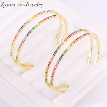 

5PCS, Colorful CZ Lady Fashion Bangles Wedding Jewelry Gold Color Rainbow Crystal Zirconia For Women Girls Bracelets Bangles