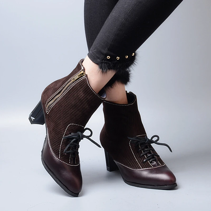 

Sexy Pointed Toe Women Ankle Boots Designer luxury Thick High Heels Shoes Woman Vintage Style Gladiator Short Chelsea Booties