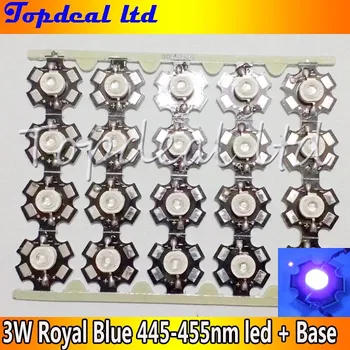 

100pcs Royal Blue 3W LED 445-455nm high Power 3W LED Chip Emitter With 20mm Star base for plant growing