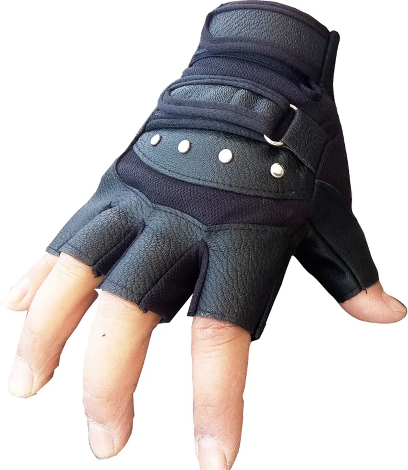 Длинные Классические мужские перчатки с полупальцами, кожаные черные перчатки без пальцев, мужские Перчатки для фитнеса, тактические латексные перчатки Guantes Ciclismo - Цвет: Black2