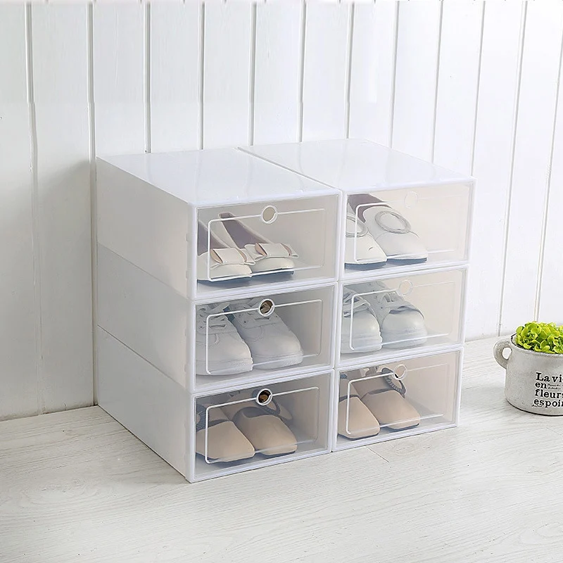Clear Plastic Shoe Boxes Stackable Floding DIY Shoe Drawers Storage Container Organizers White