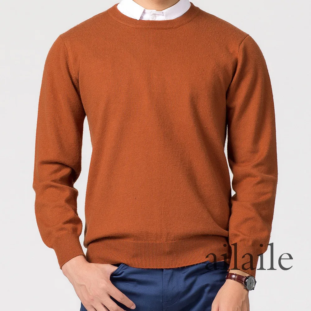 Ailaile зимний свитер мужской пуловер с круглым вырезом шерстяной свитер осенний однотонный вязаный пуловер