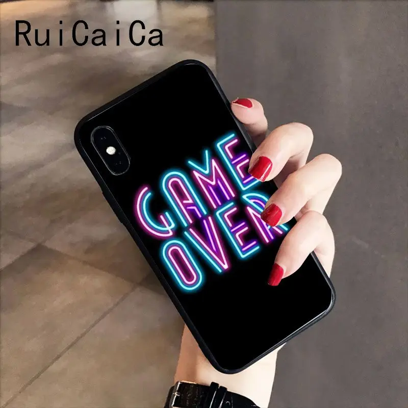 RuiCaiCa черный фон флуоресцентный ТПУ чехол для телефона iPhone 8 7 6 6S 6Plus X XS MAX 5 5S SE XR Fundas