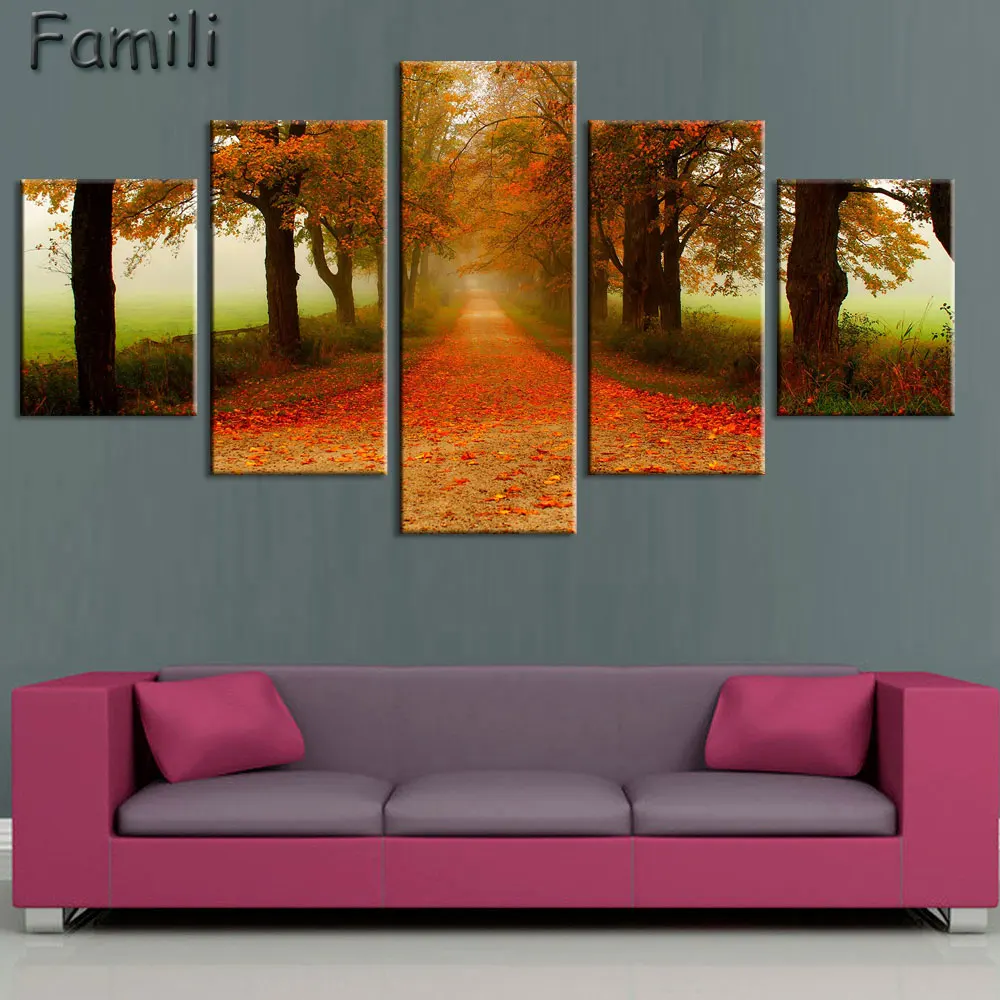 

5pcs Modular Tableau Wall Art Home Decoration Landscape Autumn Tree Canvas Painting Art Pictures Posters Printed No Framed