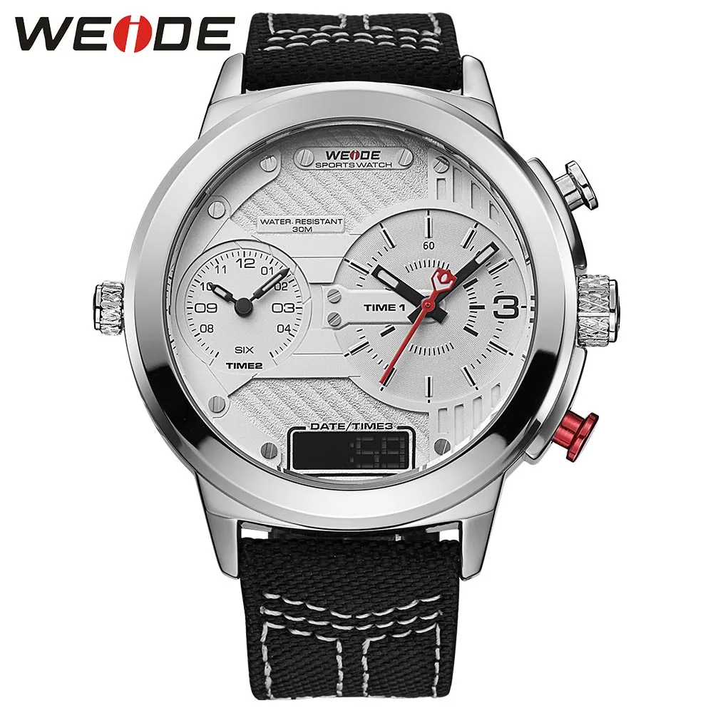 WEIDE Роскошные часы спортивные цифровые нейлоновый ремешок черный круглый большой циферблат многочасовой пояс мужские кварцевые автоматические часы водонепроницаемые аналоговые - Цвет: Белый