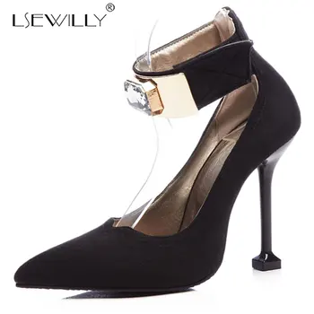 

Lsewilly 2019 Women Shoes Women Pumps Thin High Heel Sexy Party Shoes Pointed Toe Flock Fashion Ladies Pumps Size 34-48 E980