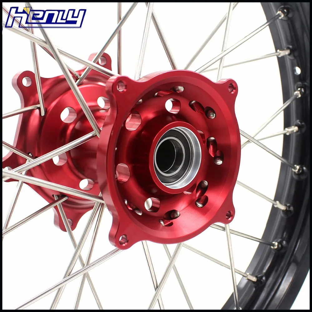 21/19 Spoked MX колеса диски Набор для HONDA CRF250R 2004-2013 CRF450R 2002-2012 CNC Красный концентратор