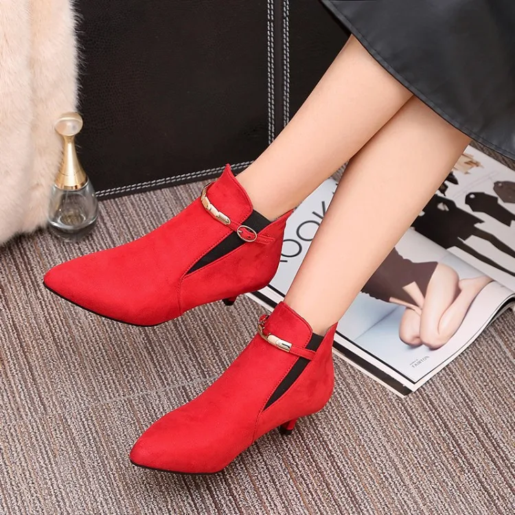 Женские ботильоны на тонком каблуке Botas Femininas De Inverno Ботинки с пряжкой и острым