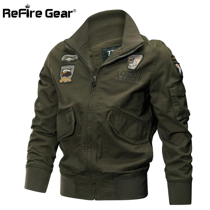 

ReFire Gear Men Military Jackets Autumn Winter Cotton Army Jackets Male Casual Outerwear Clothes Tactical Air Force Pilot Coat