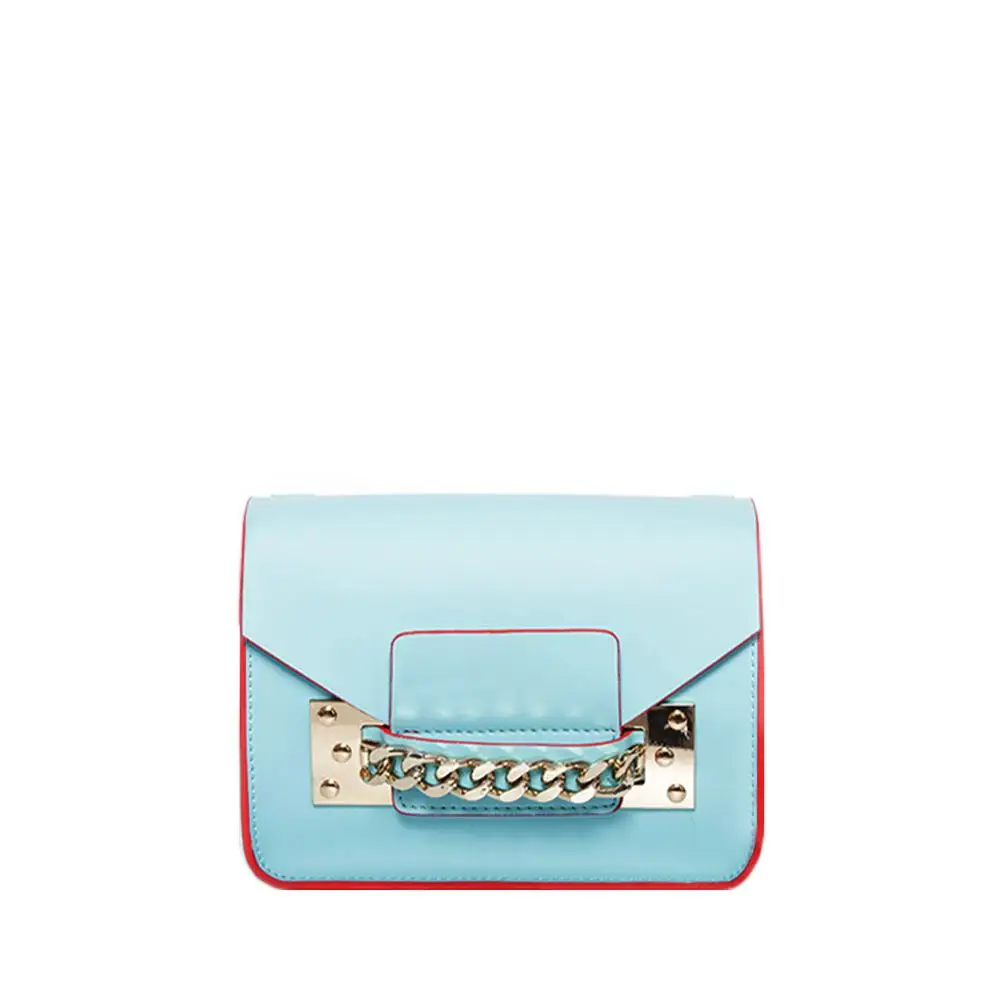Мини-сумка-конверт из натуральной кожи на цепочке для женщин, модный бренд, милый маленький клатч на плечо, сумка через плечо, сумочка - Цвет: Sky Blue