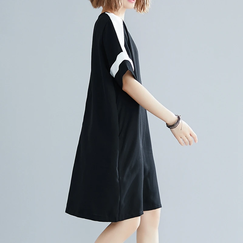 Женское платье большого размера черного и белого цвета с вышивкой размера плюс 5XL 6XL 7XL 8XL летнее свободное платье с круглым вырезом и коротким рукавом