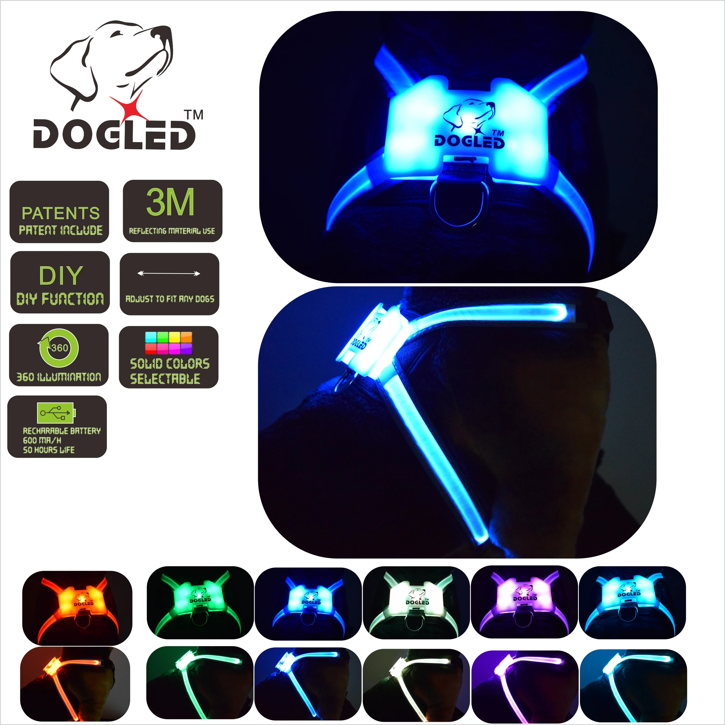 

Nylon LED Pet Dog harness Collar,Night Safety Flashing Glow In The Dark Dog Leash,Dogs Luminous Fluorescent Collars Pet Supplies