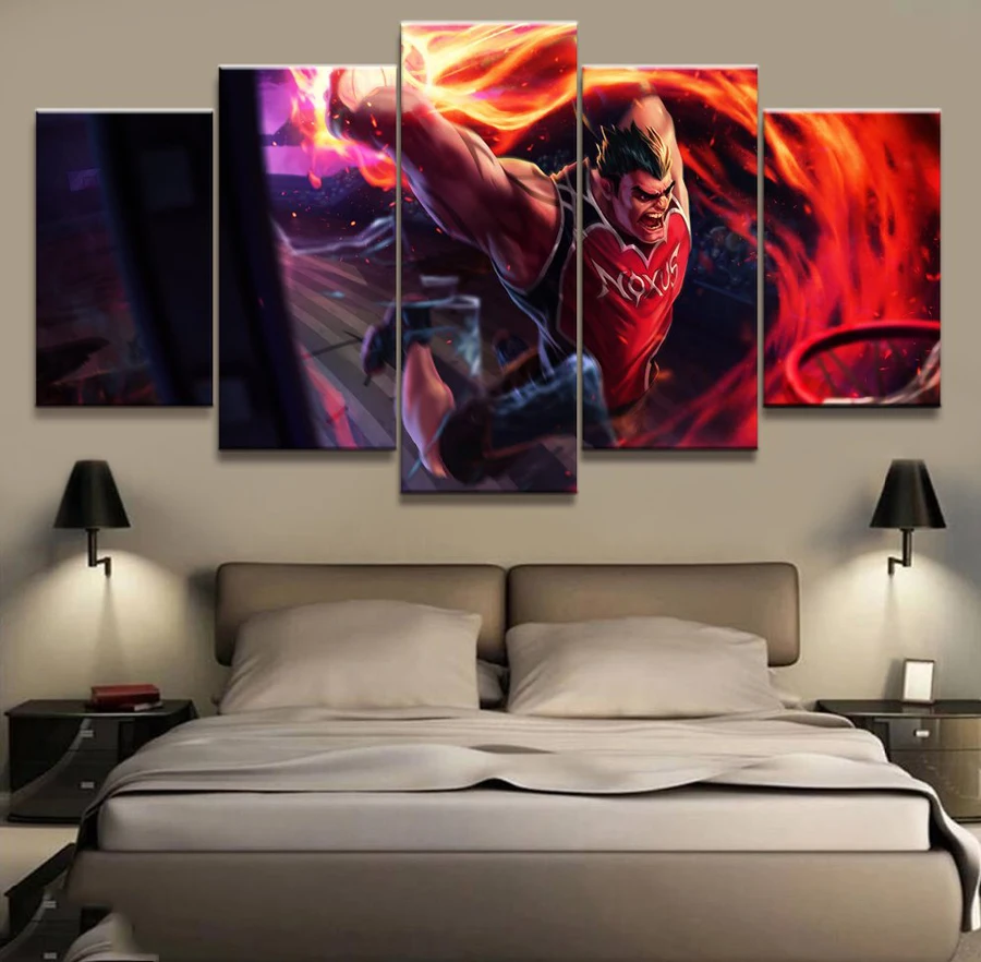 

5 Panel LOL League of Legends Darius Game Canvas Printed Painting For Living Room Wall Art Decor HD Picture Artworks Poster