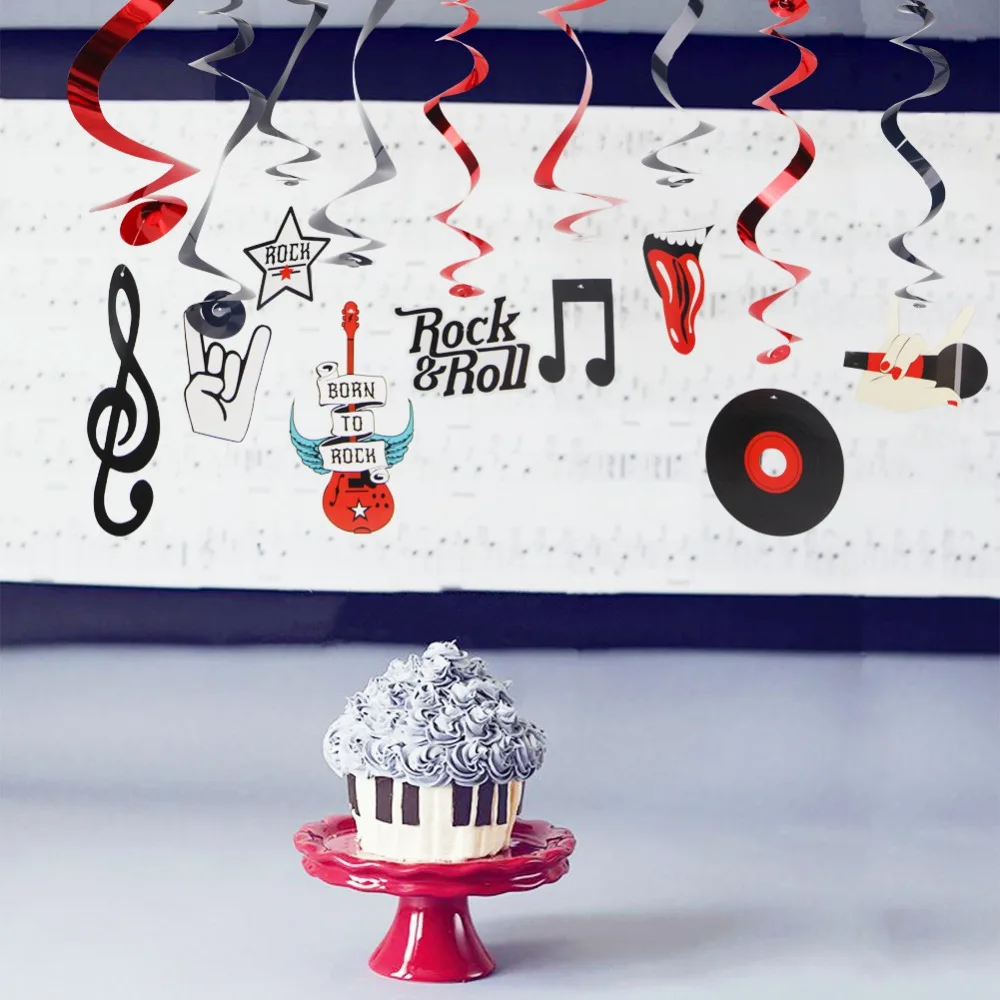 (10pc/pkg) Rock Metallic Foil Hanging Swirls Rock n' Roll Whirls Musical Party Decorations Birthday Party (10pc/pkg) Rock Metallic Foil Hanging Swirls Rock n' Roll Whirls Musical Party Decorations Birthday Party