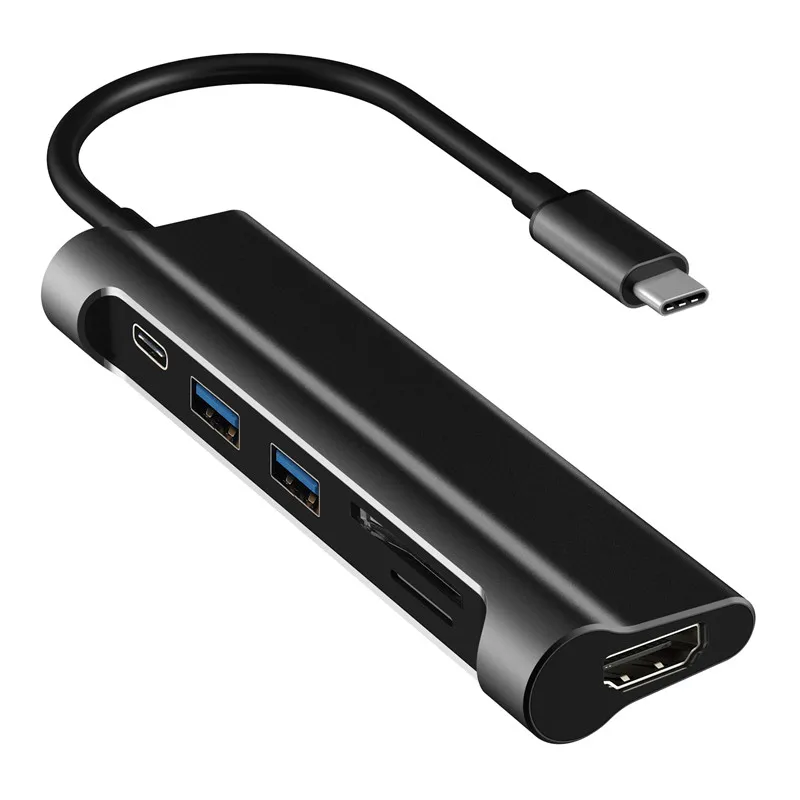 Док-станция для ноутбука YUNCLOUD USB C-USB 3,0/HDMI/Кардридер/PD Зарядка для MacBook samsung Galaxy S9/S8 huawei USB C док-станция - Цвет: Черный