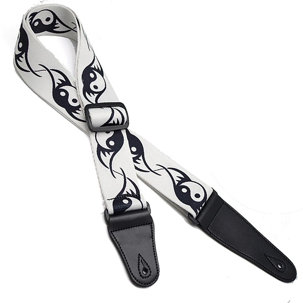 Black and White Pattern Cotton Guitar Strap Classical Acoustic Folk Guitar Belt S008 27/30in