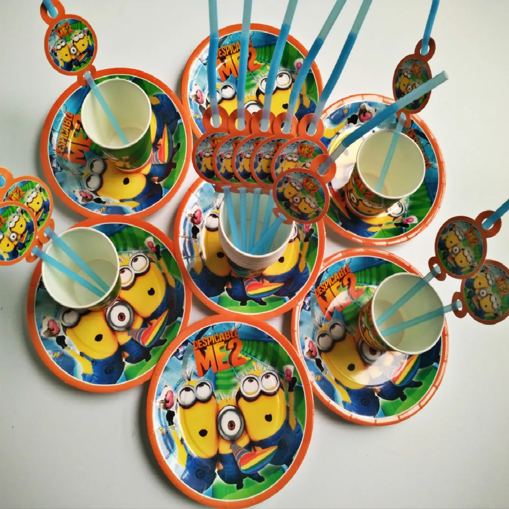 36pcs cups+plates+straws minions happy Birthday baby show Party