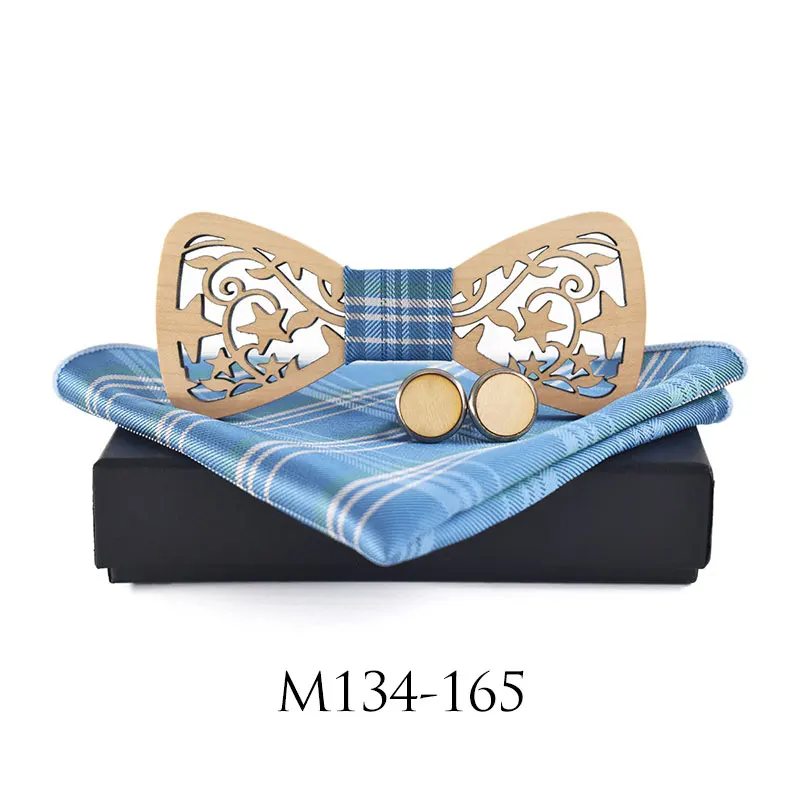  New Pocket Square Classic Party Wedding Fashion Cufflinks Men Wooden ties Woven Wedding Tie Handker