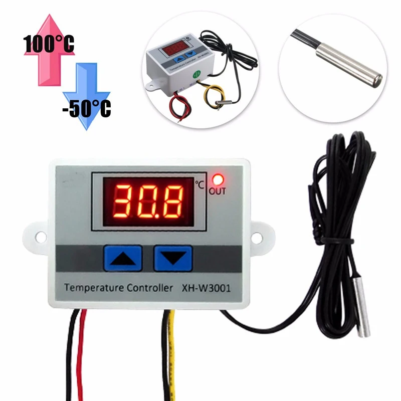 

220V Digital LED Temperature Controller 10A Thermostat Control Switch Probe 60*45*30 mm