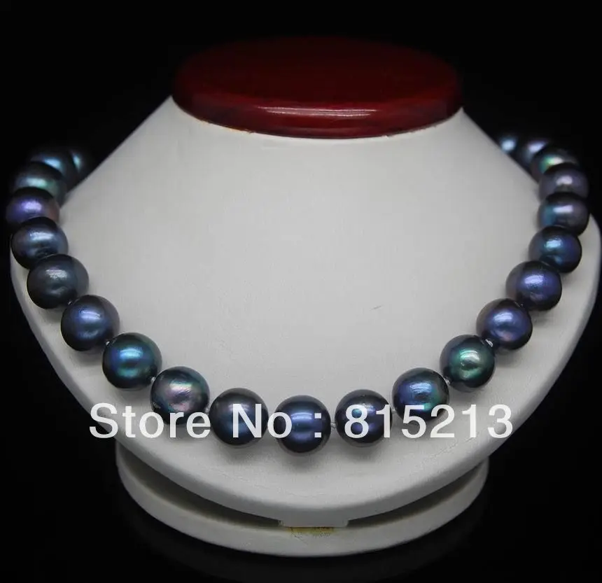 

ddh00608 Rare AAA 13-15MM BLACK ROUND NECKLACE 18" 14K