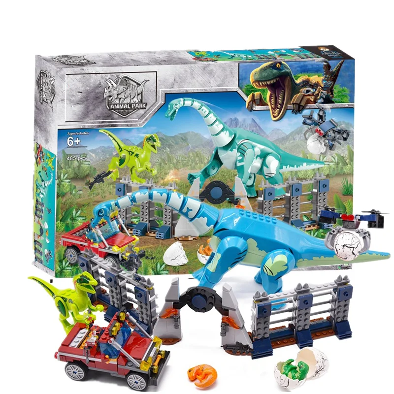 

485pcs Jurassic World Tyrannosaurus Rex T. Rex Transport Triceratops Building Block Bricks Compatible 73934 Dinosaur Model Toys