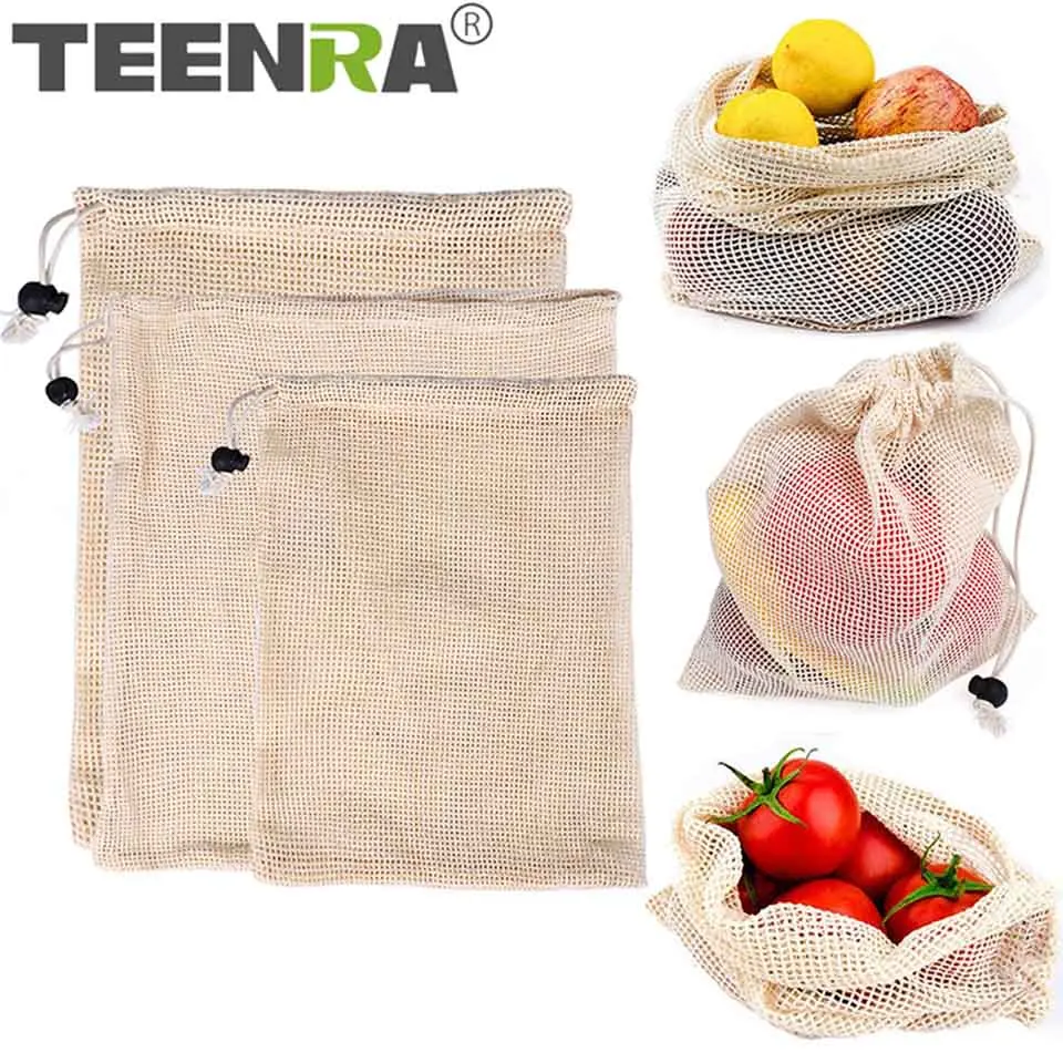 TEENRA 3 шт. многоразовые сумки для фруктов и овощей, набор для выращивания картофеля, сумка для овощей из хлопковой сетки, сумка для хранения фруктов, Органайзер