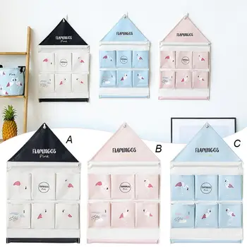 

Bird Pattern Cotton Linen Hanging Storage Bag 6 Pockets Wall Mounted Wardrobe Door Hang Bag Wall Pouch Cosmetic Toys Organizer