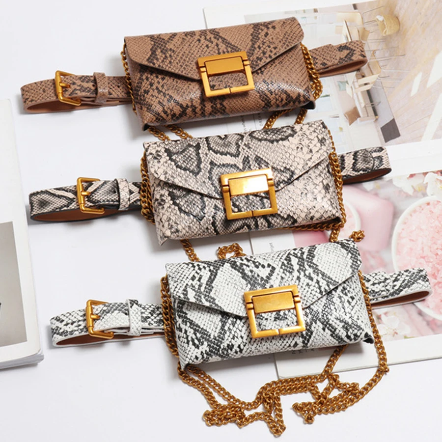 

Snake Serpentine Waist Bag Women Chains PU Fanny Pack Bags Serpentine Leather Waist Pack Belt Bag Purse Pouch Bum Bag Detachable
