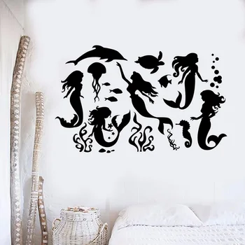 

Marine animal vinyl wall applique mermaid wall sticker bathroom decoration wallpaper DIY removable decorative art mural YS04