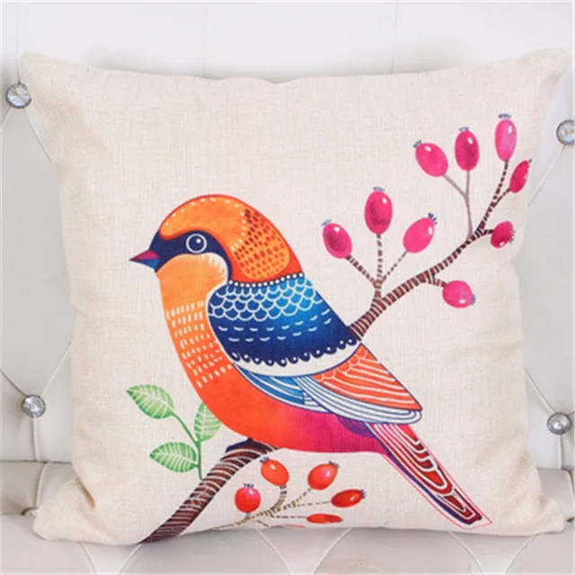 Colorful Bird Cushion cover Bird Printed pillowcases Linen cotton