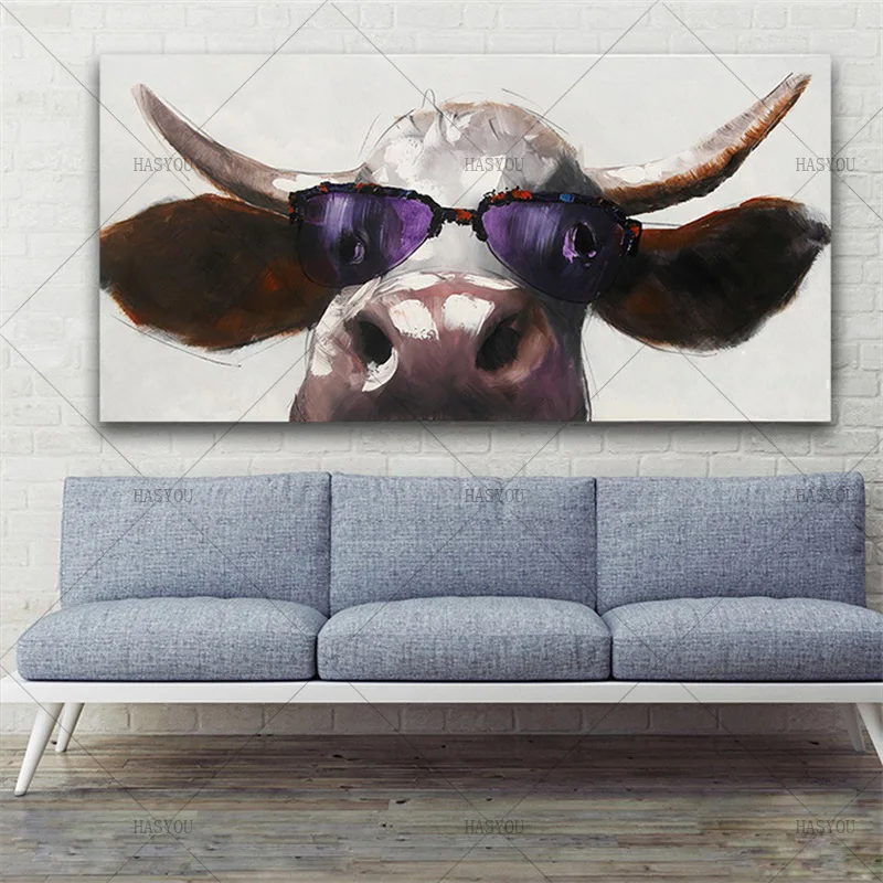 Hand-Painted-Cartoon-Animal-Oil-Painting-Cool-Glass-Cow-Modern-Abstract-Animal-Cow-Oil-Painting-Canvas (1)