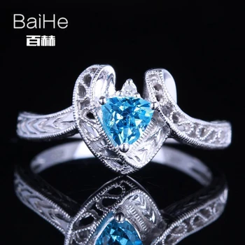 

BAIHE Solid 14K White Gold 1CT Blue Topaz/Flawless Trillion Wedding Women Casual/Sporty Fine Jewelry Blue Topaz Ring