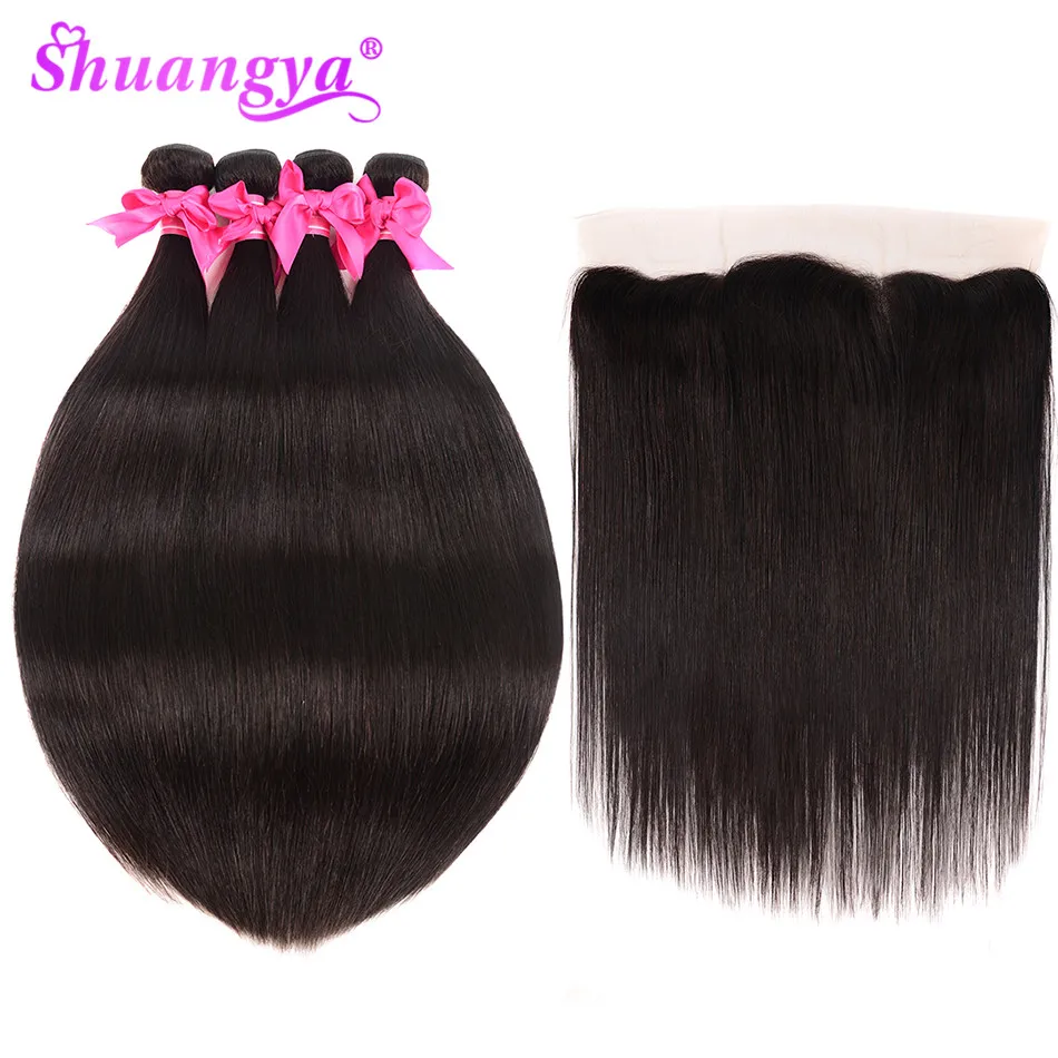 Малазийские прямые волосы, фронтальная кружевная застежка, пряди, человеческие волосы, 3/4 пряди, фронтальные волосы Shuangya remy для наращивания