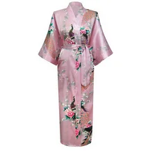 Новинка, китайский Шелковый Атласный халат, Женская длинная ночная рубашка, повседневное банное платье, Цветочная Пижама для женщин размера плюс, S до XXXL, NR064