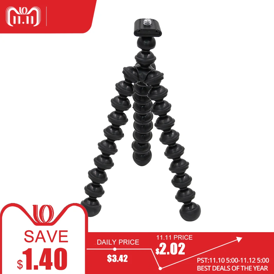 

Black Octopus Small Tripod Camera Stand Gorillapod Monopod Mini Tripod with Holder for Gopro hero 7 6 5 4 Sport Camera and phone