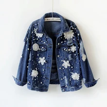 Базовое пальто с вышивкой бисером на осень и зиму, женская джинсовая куртка с цветочным принтом и длинным рукавом, женское джинсовое пальто, повседневные куртки для девочек 1849