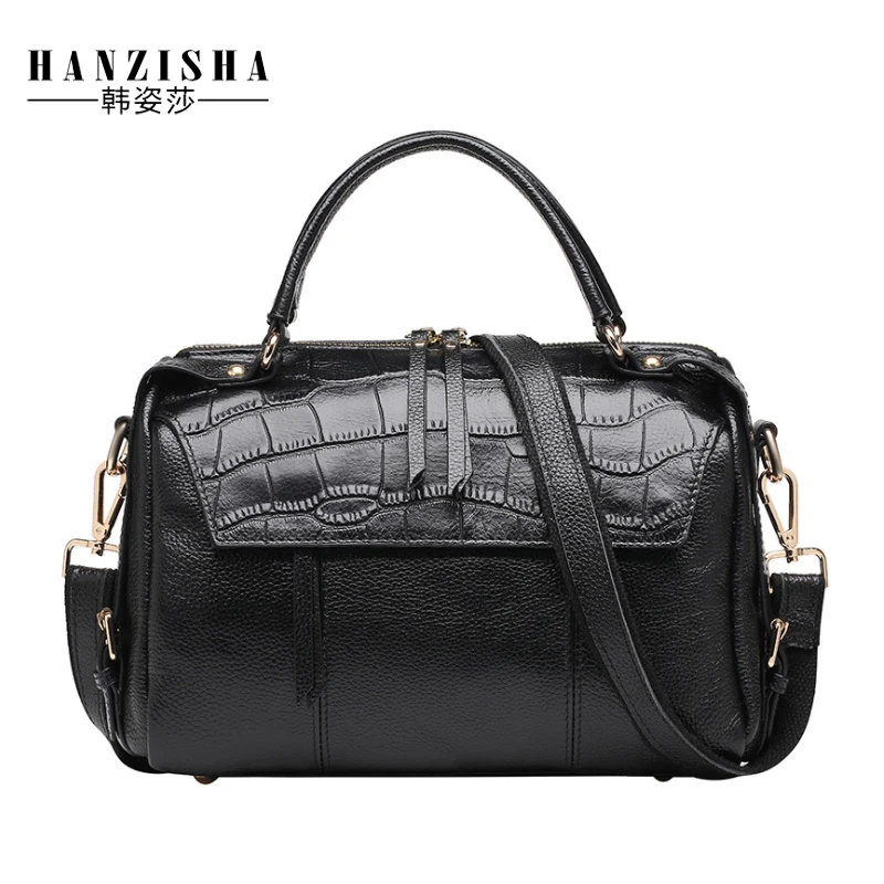 

Genuine Leather Women Handbag Fashion Stone Pattern Natural Leather Lady Messenger Bag Brand Bag Women Shoulder Boston Tote Bag