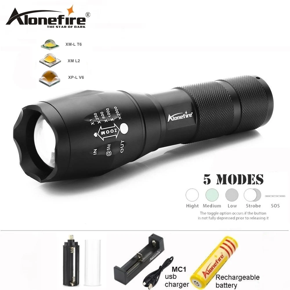 

AloneFire Tactical Flashlight G700 CREE XM-L T6 L2 U3 LED Zoom Spotlight lantern Travel Torch for AAA 18650 Rechargeable Battery