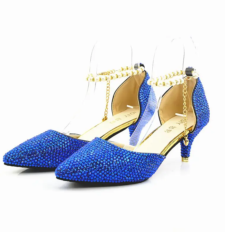 

Ankle beading straps sexy point toes crystal wedding shoes woman HS076 royal blue ladies womens party shoes summer pink silver