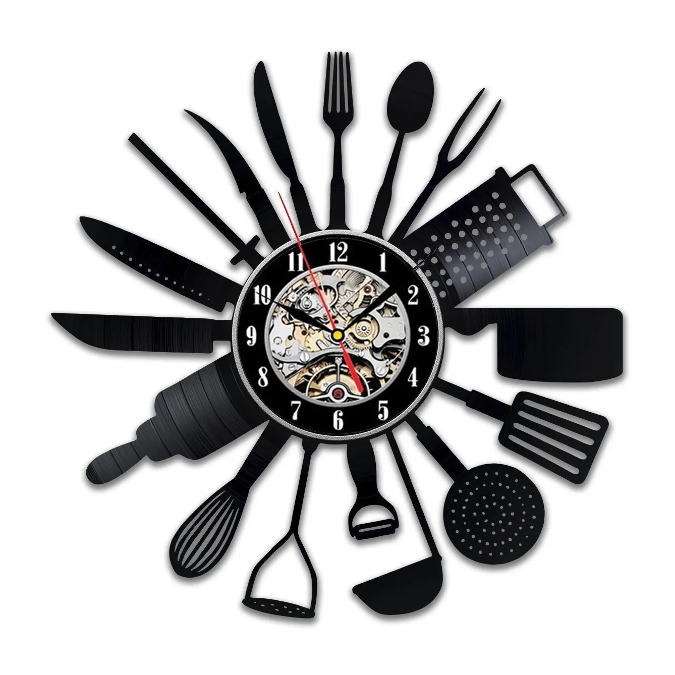 Shinestore Cutlery Kitchen Utensil Wall Clock Spoon Fork Clock Vinyl