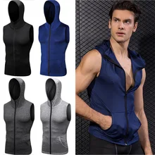 Мужской фитнес-топ для тренировок плотный жилет без рукавов толстовки на молнии YLSPR0072